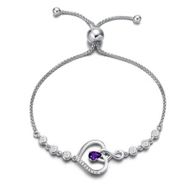 AGVANA February Birthstone Jewelry Amethyst Bracelet for Women Sterling Silver Heart Tennis Bracelets Infinity Love Bolo Bracelet Anniversary Birthday Gifts for Women Wife Her
