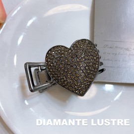Women Hair Clip, Rhinestone Small Hair Clip, Retro Diamante Hair Accessories, Black Heart Shaped Hairpin for High Ponytail, Metal Crystal Ponytail Holder Claw Clip for Thick Hair