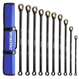 WORKPRO 10PC Extra Long Ratcheting Wrench Set 8-19mm Combination Metric Box End