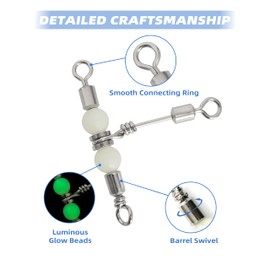 BLUEWING Stainless Steel 3 Way Fishing Swivels with Glow Beads 88lbs,110lbs, 121lbs, 132LB Fishing Barrel Swivels Saltwater Freshwater Fishing Tackle, 5 pcs