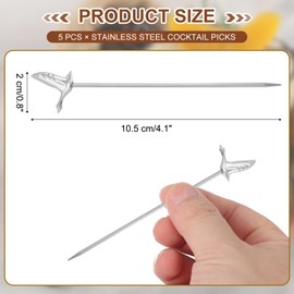 sourcing map 5 Pcs Stainless Steel Cocktail Picks, 4.1 Inch Martini Picks Fruit Sticks Metal Skewers Reusable for Drinks Olives Appetizers Fruit Decorative, Silver (Bird)