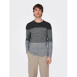 Men's O&S Slim Long Sleeve Knit Pullover Crew Neck Essential Sweater Knit Top Jumper ONSPANTER, Colours:Grey-2, Size Sweater:M
