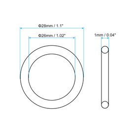 PATIKIL Nitrile Rubber O-Rings 28mm OD 26mm ID 1mm Width, 20 Pcs Metric Sealing Gasket for Faucet Plumbing Automotive Repair, Black