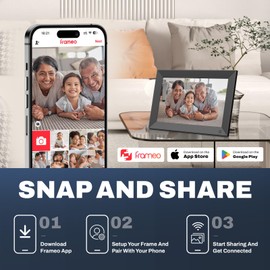 Frameo Marco de fotos digital inteligente WiFi de 10.1 pulgadas de 32 GB, Marco de fotos digital Arktronic con visualización táctil HD IPS, fácil de usar, compartir fotos/videos a través de la