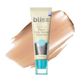 Bliss Block Star SPF 30 Protector Solar Mineral Teñido Diario con Óxido de Zinc - Todos los Tonos de Piel - Protector Solar Mineral de Amplio Espectro 100% con Dióxido de Titanio y Mezcla de