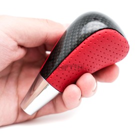 SHIFTIN Leather Wood Gear Shift Knob for Toyota Avalon Yaris 4Runner Land Cruiser Sienna Camry Solara Tacoma and Lexus ES300 ES330 GS300 GS400 GS430 SC300 SC400 (Red Leather/Carbon Fiber Pattern)