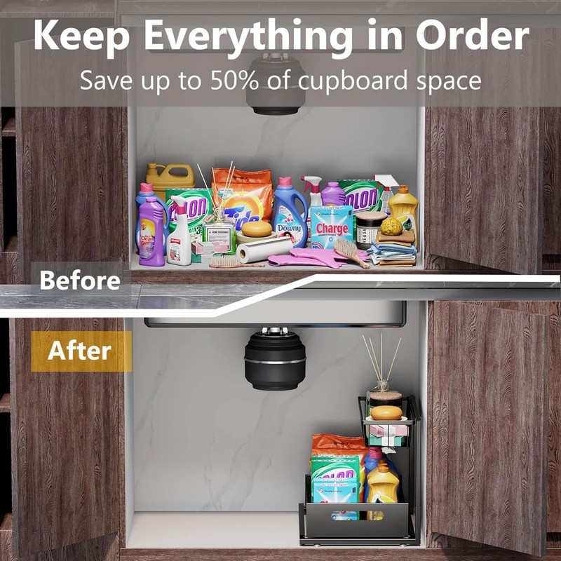 GROWSUN Under Sink Organizers and Storage 2 Tier Slide Out