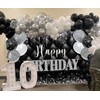 Black Silver Happy Birthday Backdrop 7x5FT - Glitter Decorations Photography