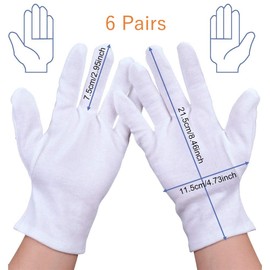 PERFETSELL 6 Pairs White Gloves Cotton Soft Cotton Gloves Breathable Work Gloves Women's Fabric Gloves for Inspection of Jewellery Coins Silver or Sensitive Surfaces
