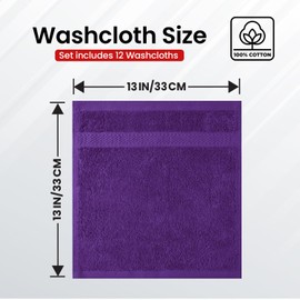 Premium Purple Washcloths Set – Pack of 12, 13x13 Inches 100% Cotton Wash Cloths for Your Body and Face Towels, Kitchen Dish Towels and Rags, Baby Washcloth by Infinitee Xclusives