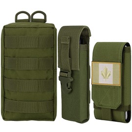 IronSeals 3 Pack Tactical Molle Admin Pouch, Flashlight Pouch, Cell Phone Holster Pouch with Flag Patch