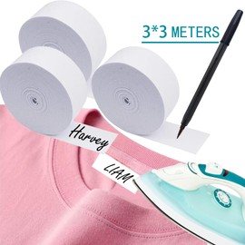 OUYOOLE Clothing Labels, 9M Iron On Name Labels for Clothes, Name Sticker for Cloth Kids with Pen, Alternative for Stamp for Clothes Kids