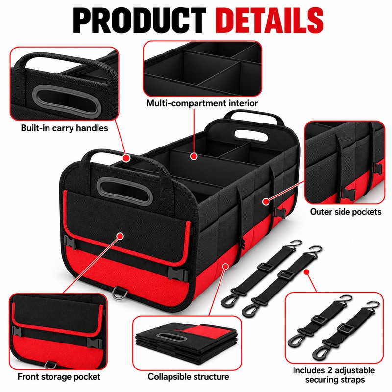 Car Trunk Organizer for Everyday Storage – 95L Collapsible Multi-Compartment