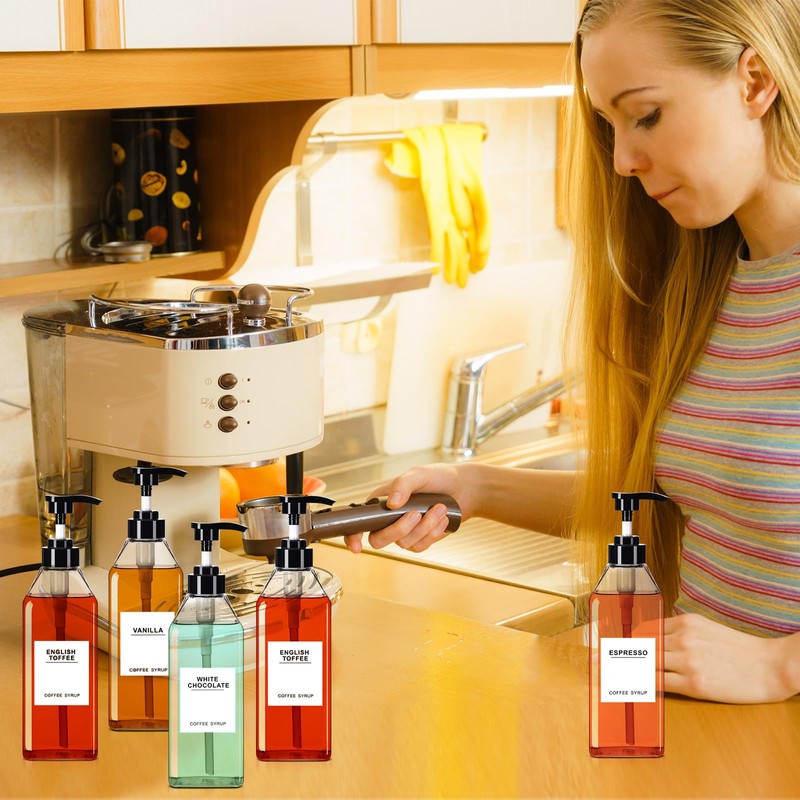 Nuogo 6 Pcs Coffee Syrup Dispenser Bottles Set 750ml, 500ml,