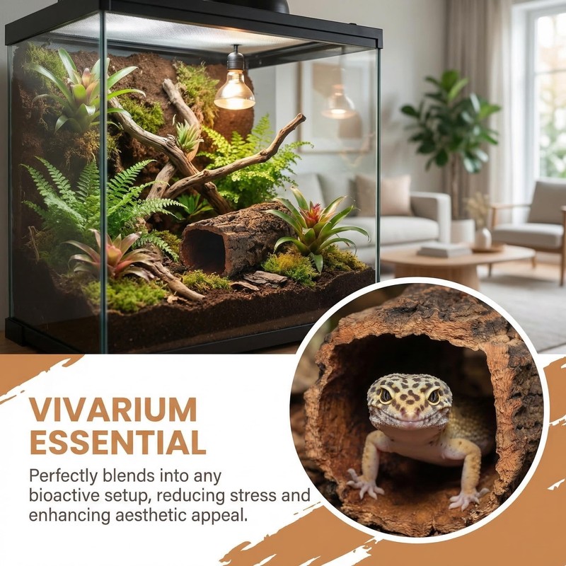 DECHOUS Natural Cork Bark for Reptile Hideout Round Cork Bark