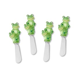 Supreme Housewares 4-Piece Hand Painted Resin Handle with Stainless Steel Blade Cheese Spreader/Butter Spreader Knife (Frogs)