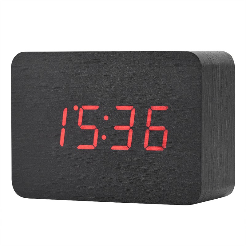 Wooden Electronic Digital Alarm Clock Temperature LED Display Sounds Control