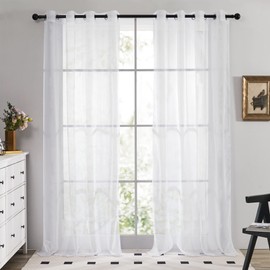 Deconovo Net Curtains 72 Inch Drop, Semi Transparent Eyelet Sheer Curtains, Voile Curtains for Bedroom, 55 x 72 Inch(Width x Length), White, 2 Panels