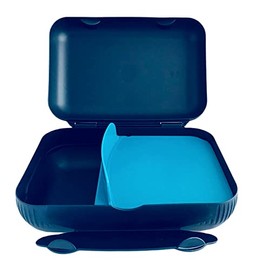 Tupperware To Go Lunch Box Dark Blue Turquoise with Divider Sandwich Box