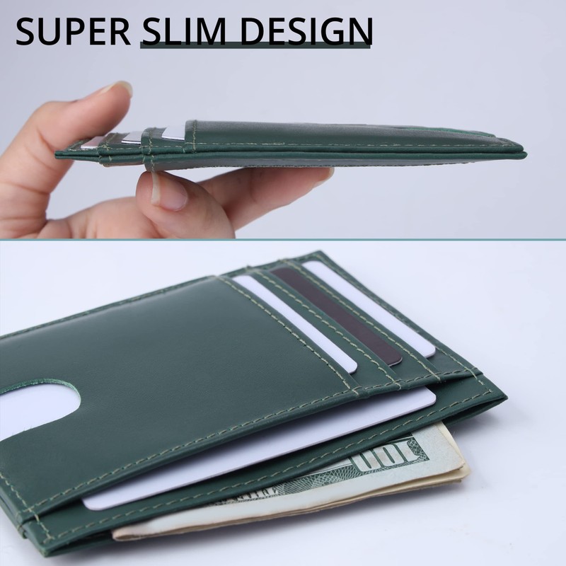 AMEHA Men's Minimalist Slim Wallet Front Pocket Genuine Leather RFID