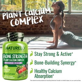 NATURELO Calcium Supplement - with Vitamin C, Vitamin D3, K2, and Calcium Magnesium Zinc for Bone Strength with Calcium 600mg - Plant-Based, 240 Vegetarian Capsules, Non-GMO, Soy & Gluten-Free