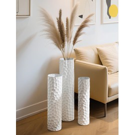 Sziqiqi Tall Vases Floor Standing: White Extra Large Floor Vase for Living Room 27.6/21.7in - Metal Tall Flower Vase for Pampas Grass - Modern Home Decor for Bedroom Office Hallway Corner