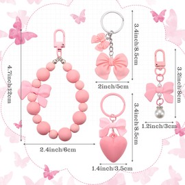 Sureio 4 Pcs Pink Bow Purse Charm Pearl Bow Keychain Bulk for Purse Preppy Beaded Keychain Wristlet Cute Coquette Aesthetic Decor for Women Girl Bag Phones Keys