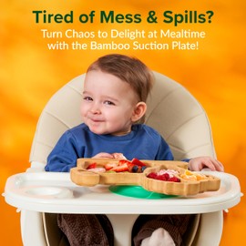 Bamboo Divided Suction Plate Baby - Strong Suction Toddler Plates - Non-Toxic All Natural Eco Friendly Materials - Lion