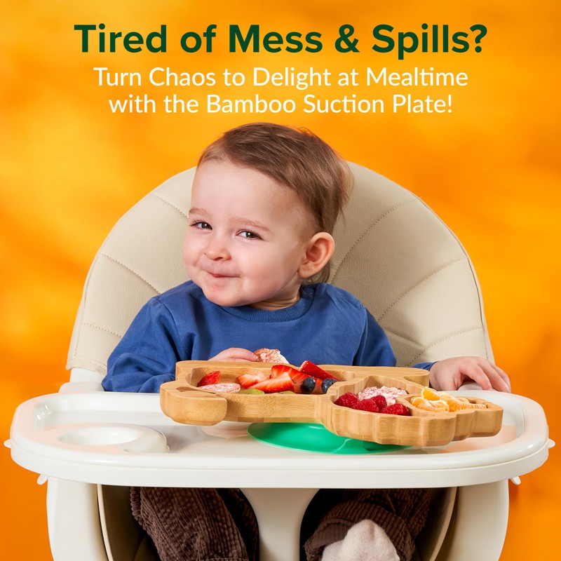 Bamboo Divided Suction Plate Baby - Strong Suction Toddler Plates
