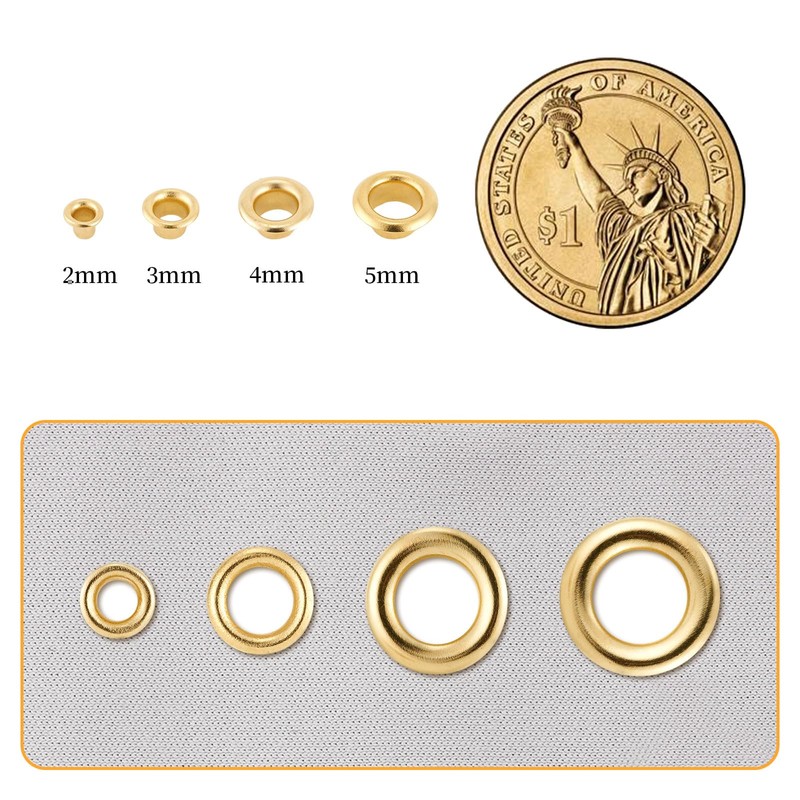 DEVPSISR 250pcs Grommets Eyelets,Copper Small Eyelets for Fabric,Leather,Curtains(Gold 3.1MM)