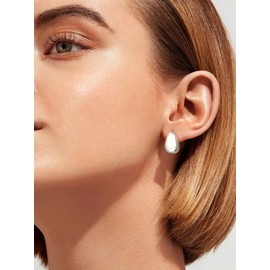 Suplight Waterdrop Hoop Earrings for Women, Sterling Silver Dupes Earrings Hollow Open Hoops with White Gold Plated Drop Dangle Earrings for Women