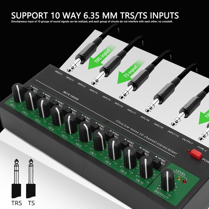 10 Channel Sound Mixer Independent Volume Control Knob Professional Multichannel