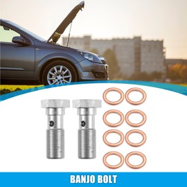 X AUTOHAUX 2pcs Stainless Steel M12x1.0 Thread Turbo Brake Line Banjo Bolt with Copper Washers Single Banjo Bolt 31mm Length