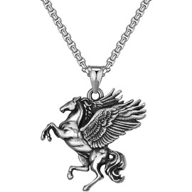 SUNYOBAO Horse Pendant Necklace, Men's, Silver, Stainless Steel, Cool, Pegasus, Unicorn Necklace, Mascot, Divine Beast, Commemorative, Evil Protection, Coming-of-Age Ceremony, Father's Day, Popular,