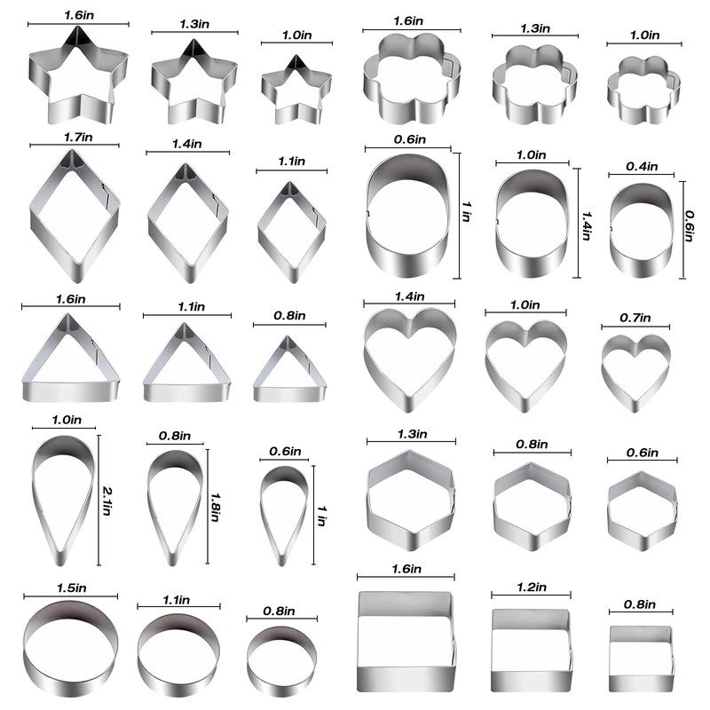 30Pcs Mini Cookie Cutter Set，Stainless Steel Multi Shapes Kit Cutters