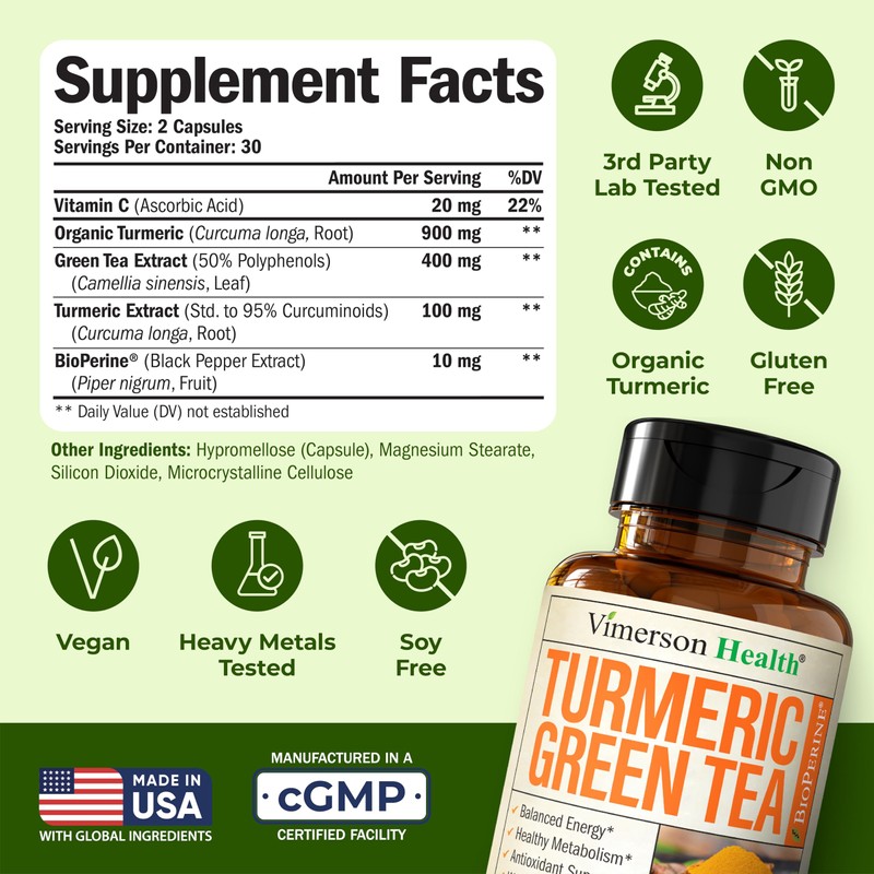 Turmeric Curcumin Supplement with Green Tea Extract (ECGC) & Vitamin