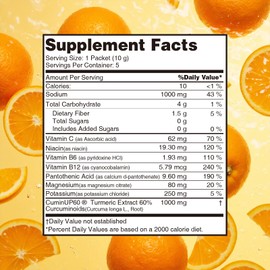 FitRx Electrolytes Powder with Turmeric & Curcumin, Hydration Packets Mix, Inulin Prebiotic Fiber, Gut Health, Anti-Inflammatory Support, Orange, Sugar Free, Non-GMO, Gluten-Free, 5 Packets