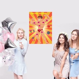 Bridal Shower Games, Pin the Tail Games. Bridal Shower Party Supplies, Big Size Poster 27.56"*19.68",Elastic Blindfolds, Stickers Edge Cut.