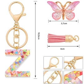 Voyzdx Llavero Con Letras Mariposa Borla Bonito Para Mujer Regalos,Llavero de Resina con Letra para Niñas y Mujeres, Llavero para Mochila,Mochila Escolar (Z)