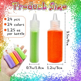 24 PCS Art Sand Kit,1.25oz Bottles Colored Sand Art Kit,DIY Arts Crafts Sand Bottles for Kid's Painting,Vase Glass Sand,Wedding Decorations