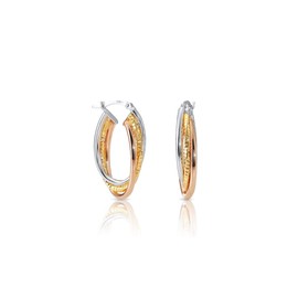 Sterling Silver Tricolor Hoop Earrings, Spiral Design Oval Shape Hoops