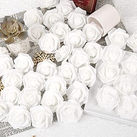 Cabezas de rosas artificiales, 100 rosas de espuma blanca, cabezas de flores artificiales, rosas falsas para bricolaje, ramos de boda, centros de mesa, arreglos, fiestas, baby shower