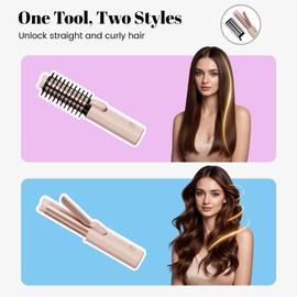 CARESKY® Cordless Curling Iron Brush, Portable Travel Curling Iron with Safety Lock, Rechargeable Heated Round Brush with 200 Million Negative Ions, 1 1/5 inch Battery Hair Curler Brushfor Styles