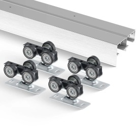 Bypass Sliding Door Hardware Kit 5 Ft Dual Track Aluminum Alloy Easy Install for Thick Doors Interior UseTrack Type: Dual Track, Size: Size 5 ft