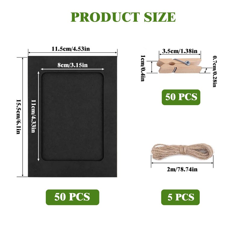 Hexizexi 50 Pcs 4x6 Inch Paper Photo Frames Black Cardboard
