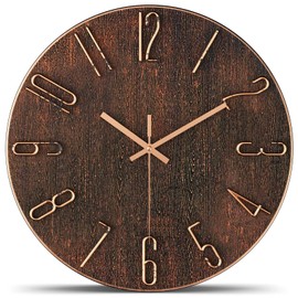 lanktoo Wall Clock,Battery Operated,Modern Minimalist Design for Living Room, Office, Kitchen, Bedroom, and Bathroom - Silent Non-Ticking, Stylish, and Perfect for Any Room - Brown, 12 Inch