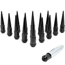 Wheel Accessories Parts, 20 PCS Black Spline Spike Lug Nut Kits, Thread, 3.35", M12x1.25 Conical Seat with 1 Socket Key Replacement, Fits Infiniti, Nissan, Suzuki
