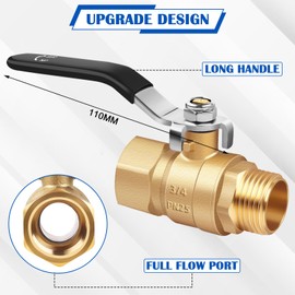 Upgraded Garden Hose Shut Off Valve, Full Flow Water Hose Shut off Valve, Heavy Duty Brass Garden Hose Ball Valve, Lawn Water Hose Control Valve Connector with 3/4'' GHT Female to Male Full Port