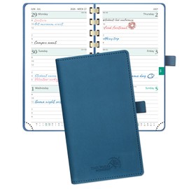 POPRUN 2026 Pocket Planner (Slim Size 4" x 6.75") Weekly and Monthly Calendar for Purse, with Hourly Time Slots, 100GSM Thick Paper, Spiral Soft Cover, Pen Holder - Night Sky Blue