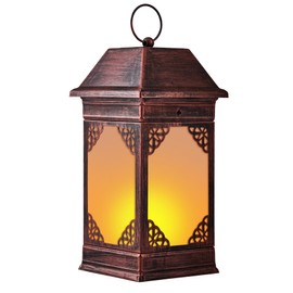 15.5" Solar Lanterns Outdoor Waterproof, Glass Flickering Flame Solar Lantern, Hanging Metal Lantern Decorative for Patio Front Porch Garden Backyard Tabletop Party Decoration
